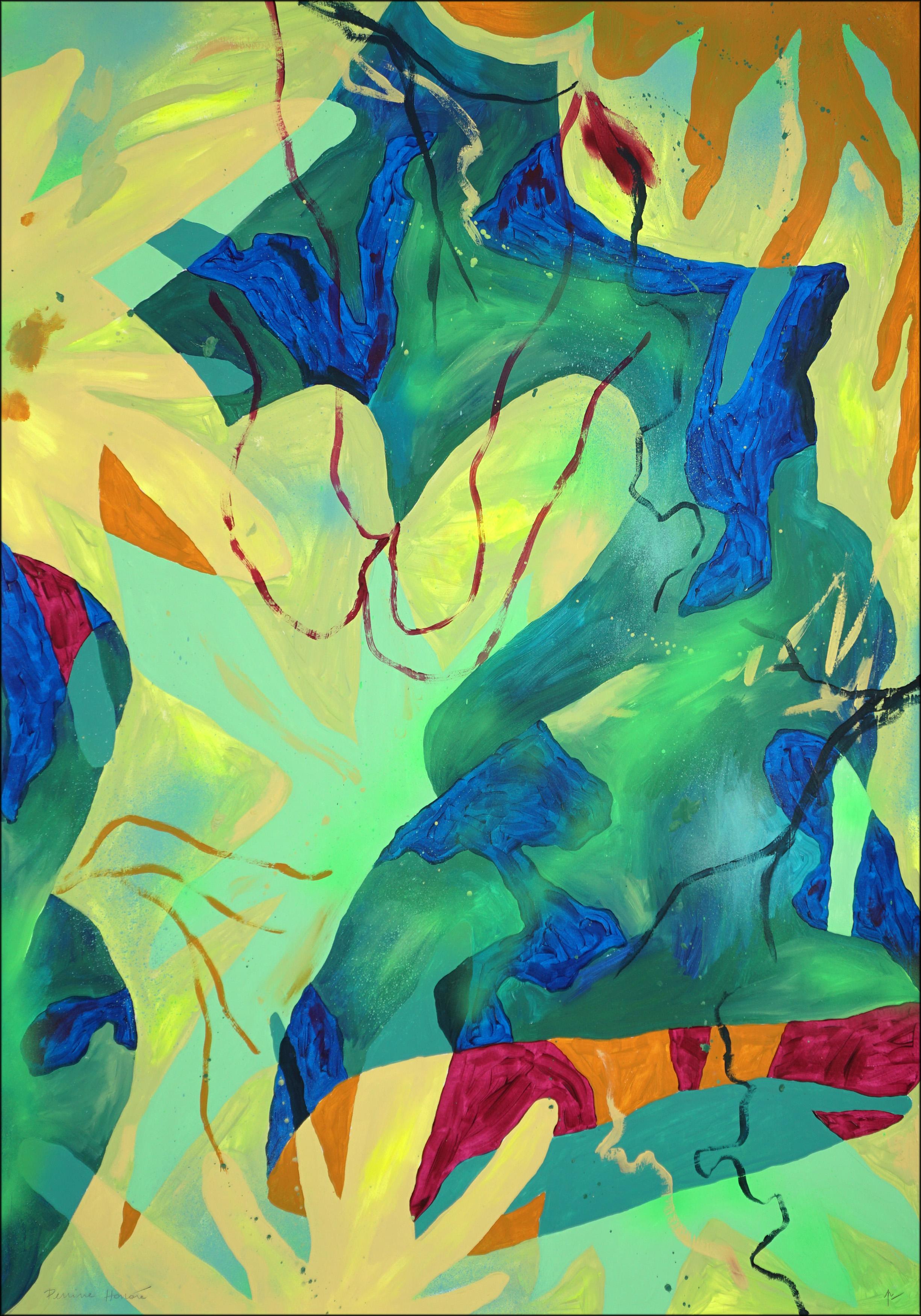 Wild Jungle, Green Tones Fresh Painting, Vibrant Abstract Art, Teal and Green