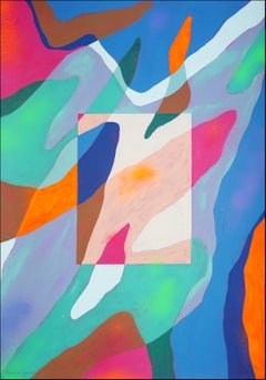 Window to the Inside World, Nineties Palette in Blue and Pink, Organic Abstract