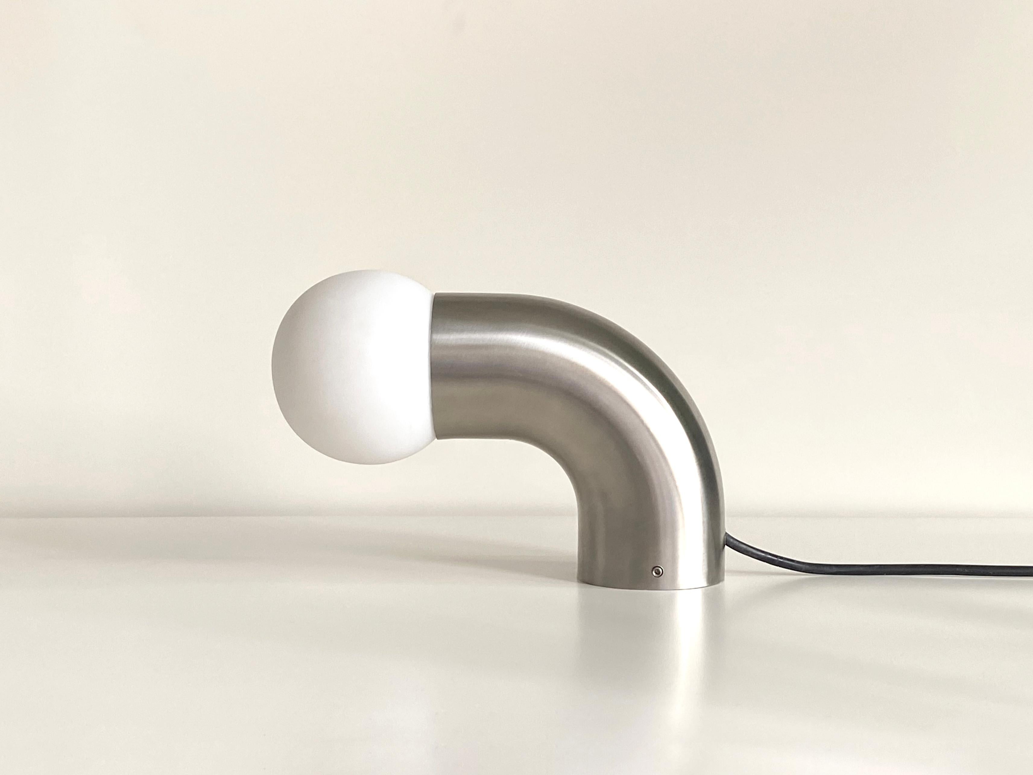Perry Brushed Stainless Steel Table Lamp - Dimmer switch In New Condition For Sale In London, GB