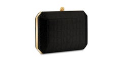 Perry Clutch Medium Black Diamond Stamped Satin with Gold Hardware