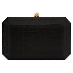 Perry Clutch Medium Black Diamond Stamped Satin with Gold Hardware