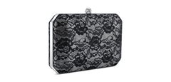 Perry Clutch Medium Black Rose Lace with Silver Hardware