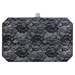 Perry Clutch Medium Black Rose Lace with Silver Hardware