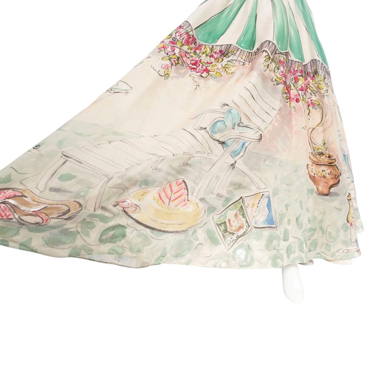 Perry Ellis 1992 Hand-Painted Cotton Organdy Full Skirt (Marc Jacobs) For Sale 1