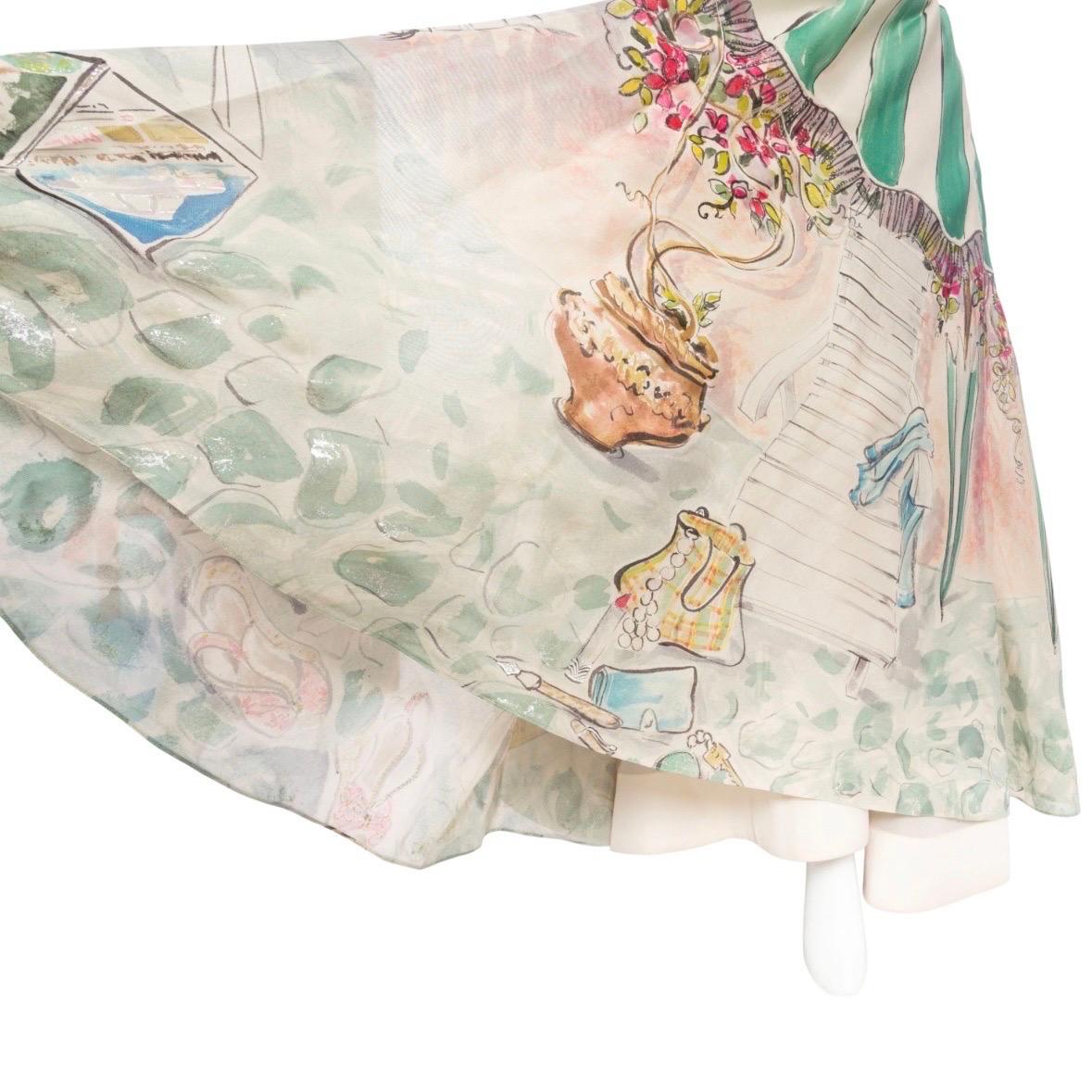 Perry Ellis 1992 Hand-Painted Cotton Organdy Full Skirt (Marc Jacobs) For Sale 2