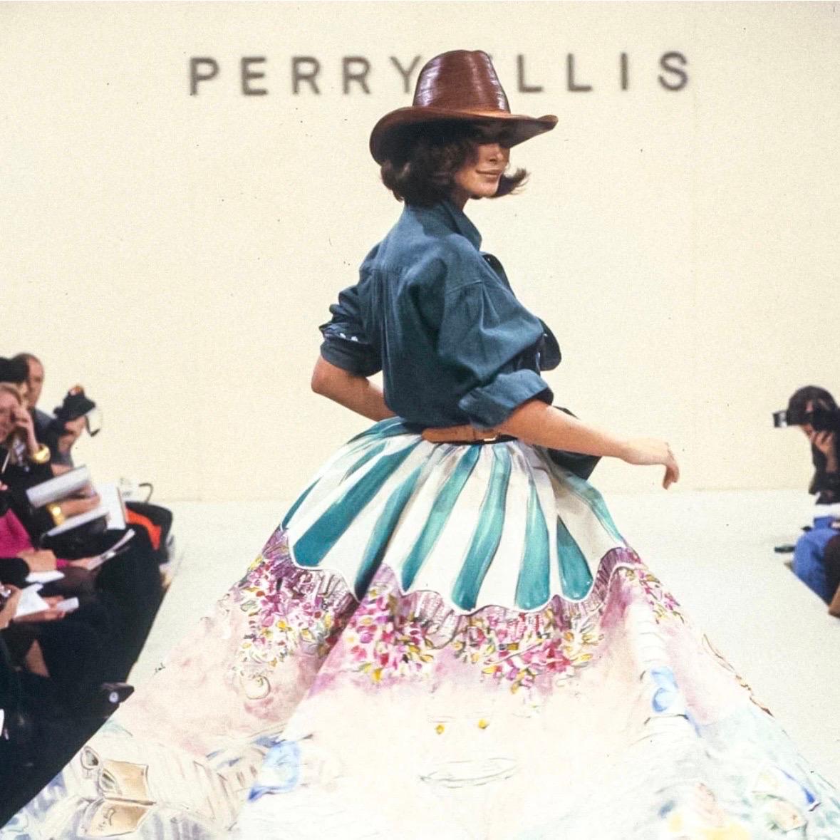 Perry Ellis 1992 - Jupe complète en organdy de coton peinte à la main (Marc Jacobs) en vente 5