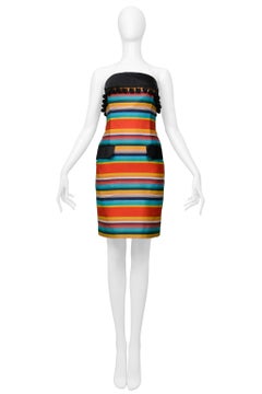 Perry Ellis By Marc Jacobs Striped Strapless Dress 1992