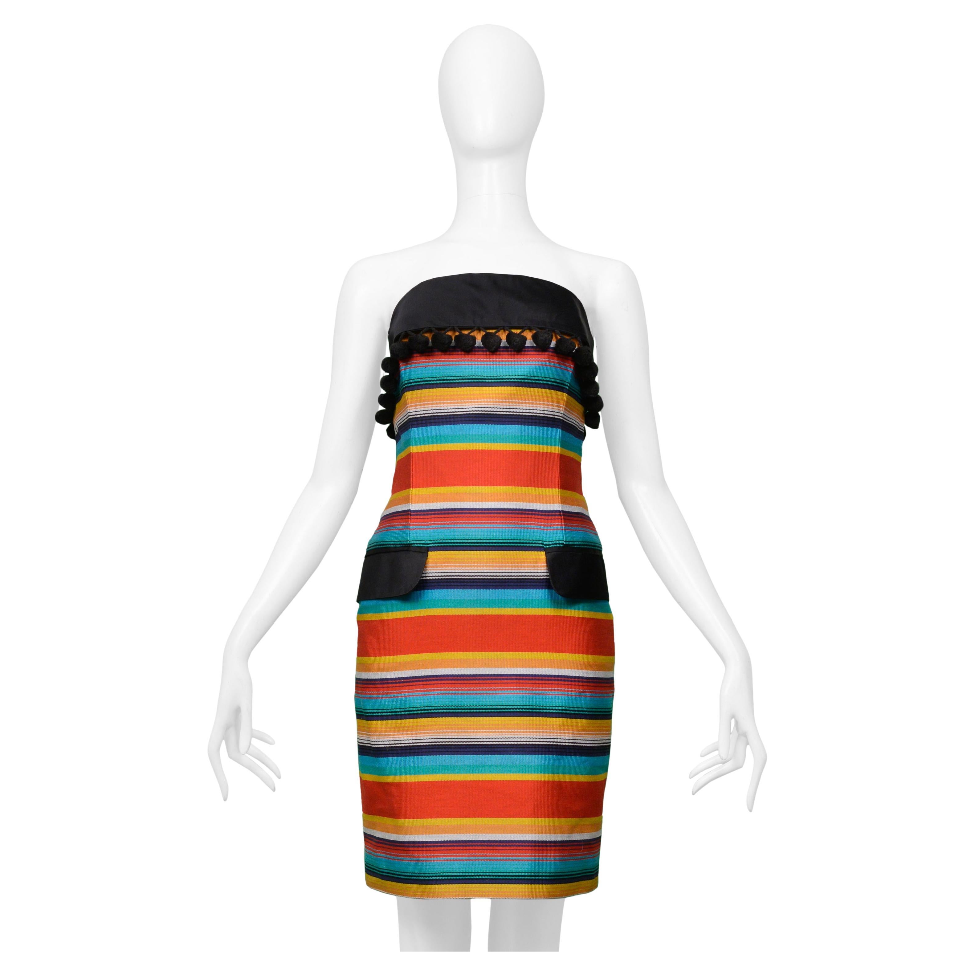 Perry Ellis By Marc Jacobs Striped Strapless Dress 1992 For Sale