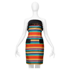 Perry Ellis By Marc Jacobs Striped Strapless Dress 1992