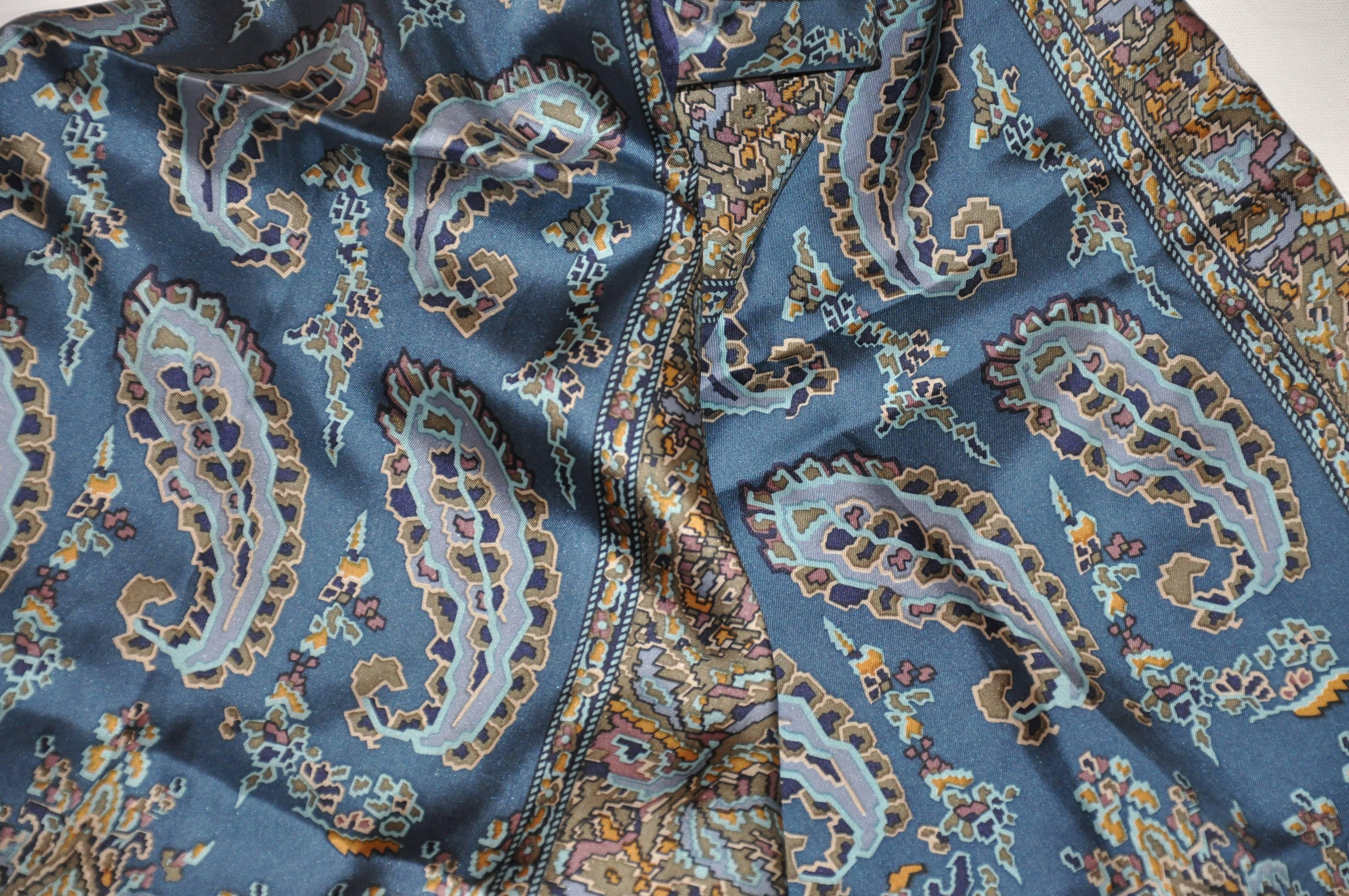 Gray Perry Ellis Collection of Paisleys with border silk scarf For Sale