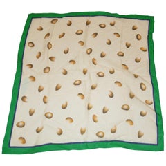 Perry Ellis Cream and Emerald Green Silk Chiffon Scarf