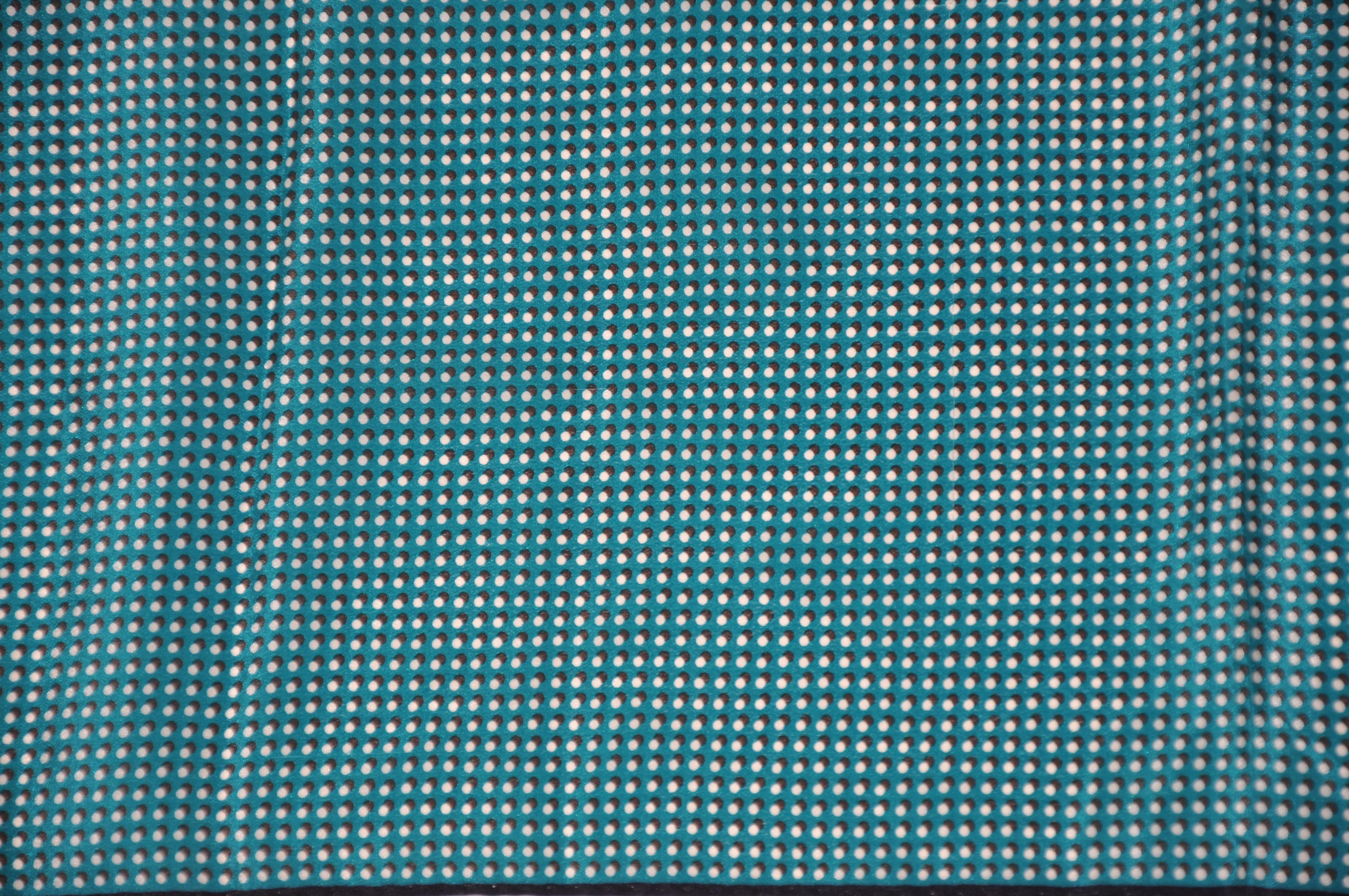 Perry Ellis Deep Navy Borders With Turquoise Polka Dots Silk Scarf In Good Condition For Sale In New York, NY