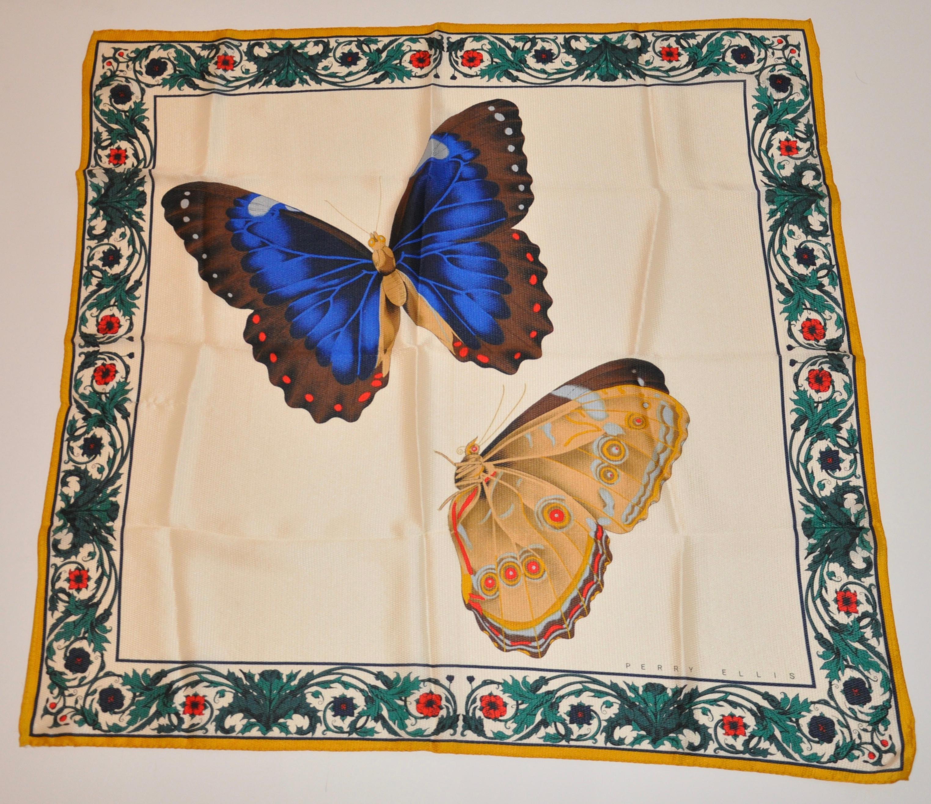 Perry Ellis Detaillierter Seidenschal „„Schmetterlinge in Liebe“ im Angebot 4
