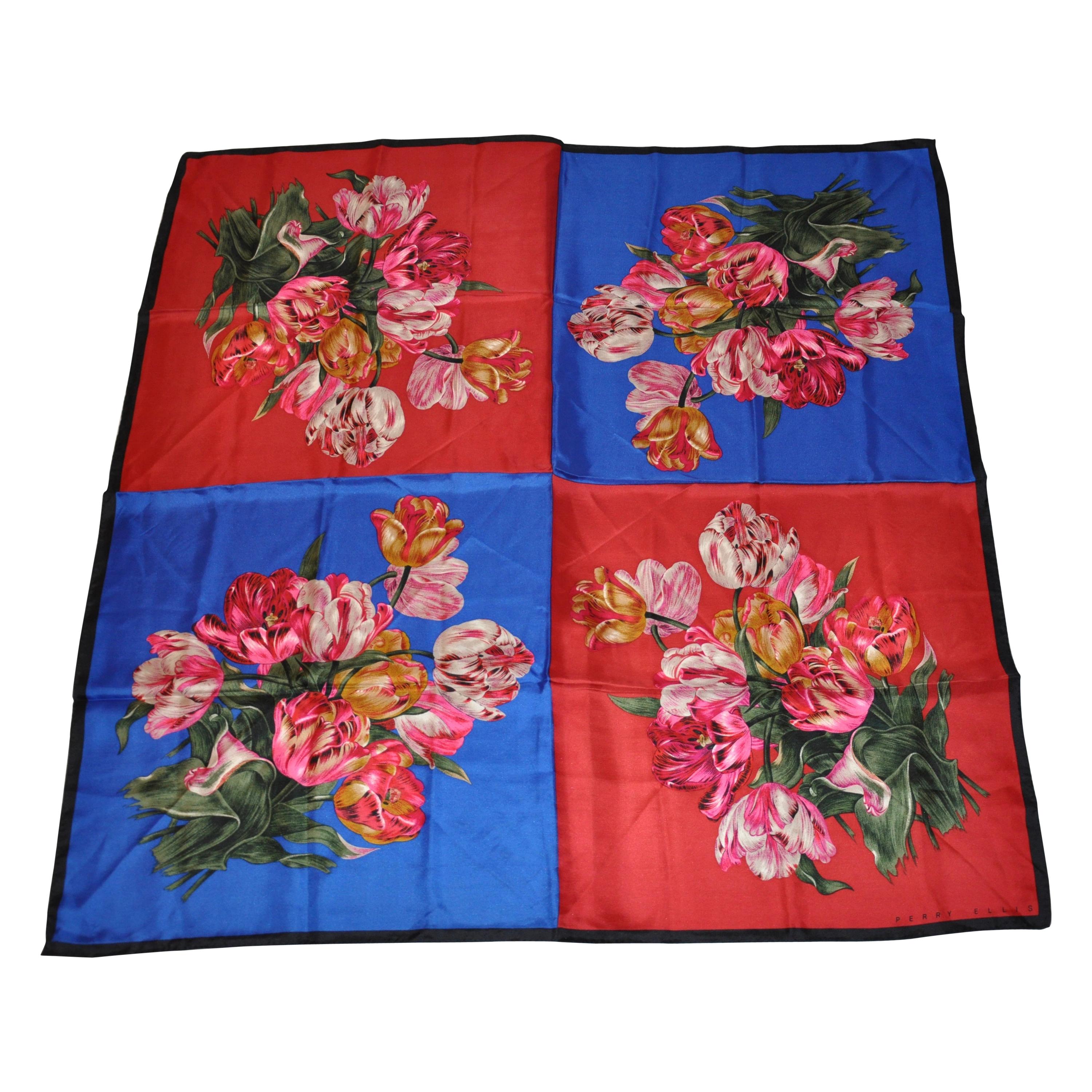 Perry Ellis Elegant "Bundles of Florals" Silk Scarf