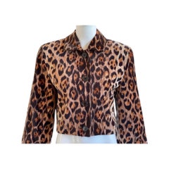 Giacca corta in velluto leopardato anni '90 di Perry Ellis