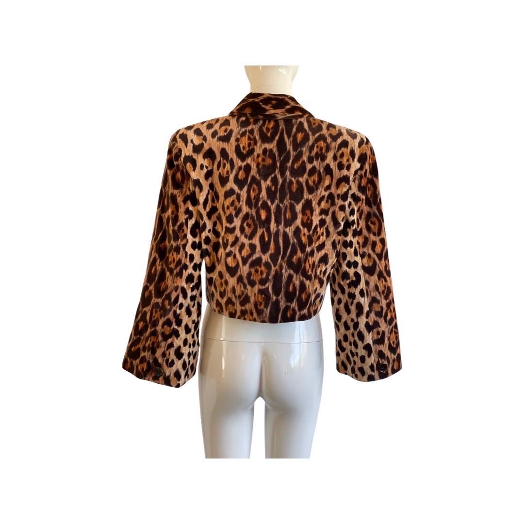 Perry Ellis - Veste courte en velours léopard des années 1990 Excellent état - En vente à Miami, FL