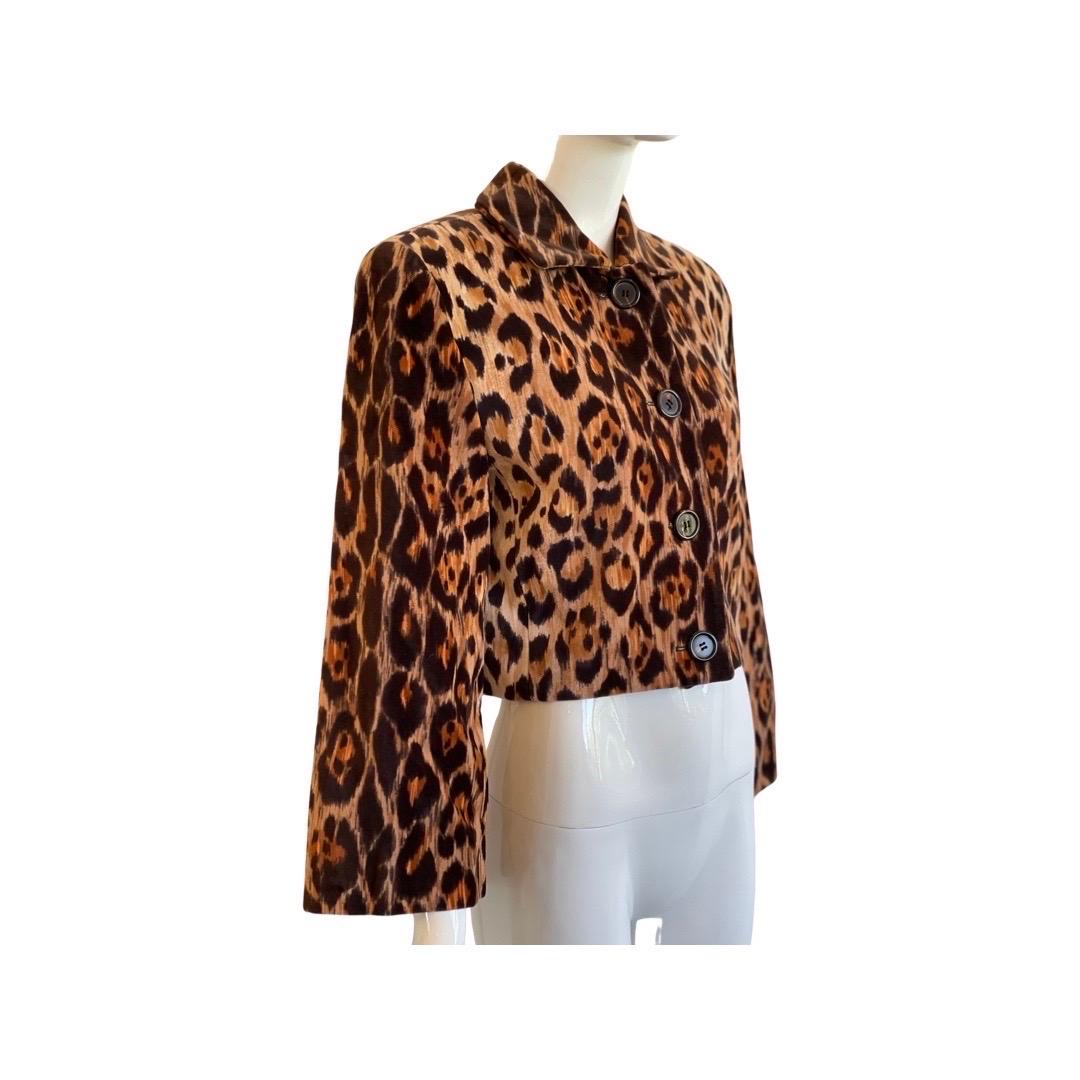 Perry Ellis - Veste courte en velours léopard des années 1990 Pour femmes en vente