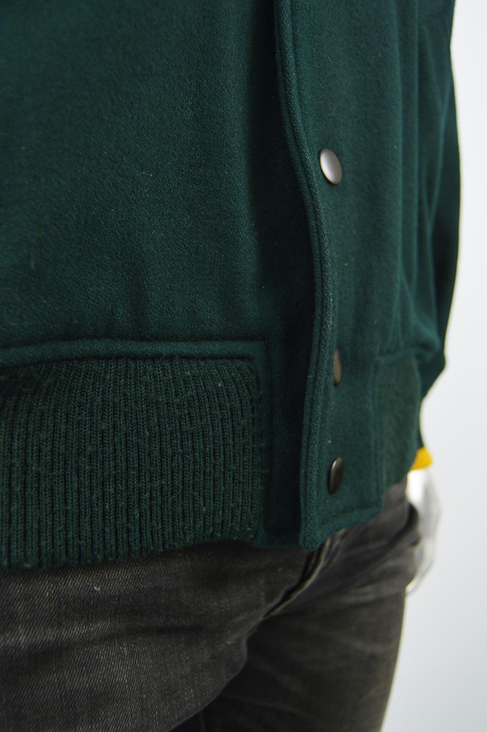 Black Perry Ellis Mens Vintage Green & Yellow Wool Made in USA Letterman Jacket, 1980s For Sale