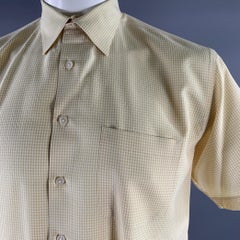 PERRY ELLIS Size L Yellow White Gingham Rayon Blend Short Sleeve Shirt