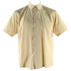 PERRY ELLIS Size L Yellow White Gingham Rayon Blend Short Sleeve Shirt