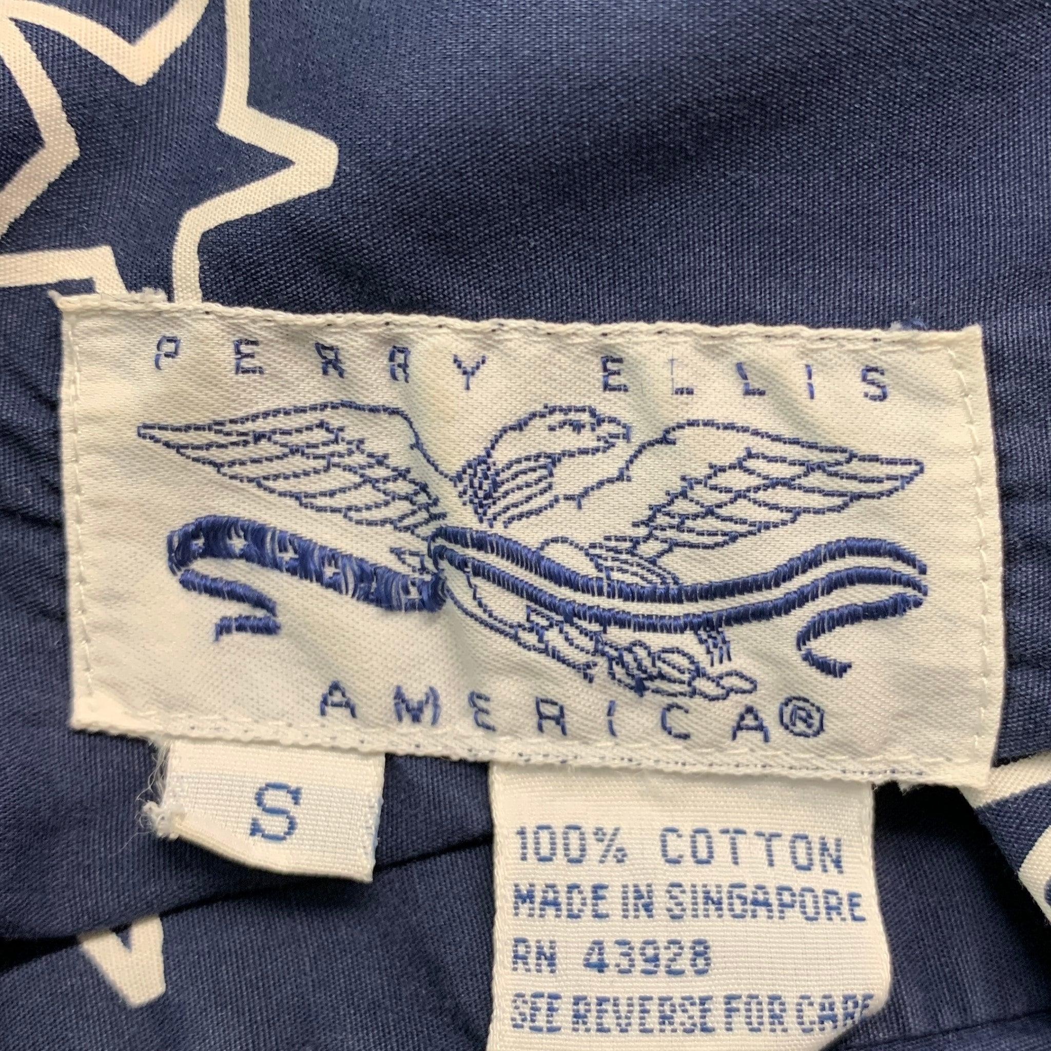 Women's PERRY ELLIS Size S Navy White Cotton Stars Patch Pockets Shirt For Sale