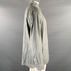 PERRY ELLIS Talla XL Camisa gris de lino con cuello de pico y manga larga