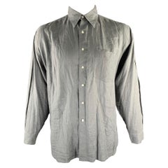 PERRY ELLIS Talla XL Camisa gris de lino con cuello de pico y manga larga