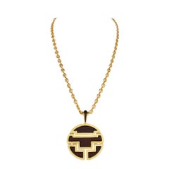 Perry & Fils Paris Gold Wood Vintage Pendant Necklace