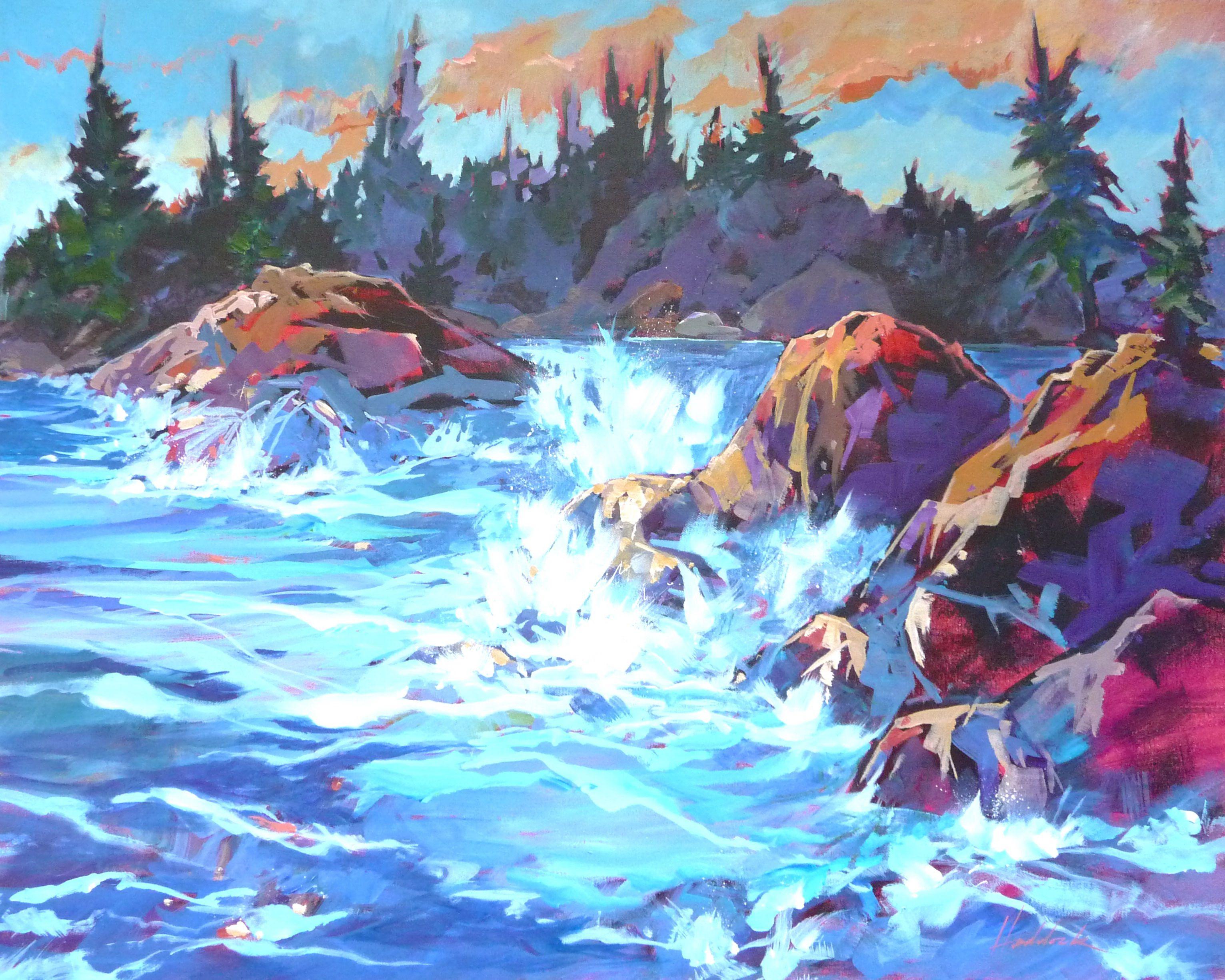  This is a scene from Ucluelet, on Vancouver Island's rugged west coast. Late sun strikes the rocks and highlights the crashing waves. :: Painting :: Impressionist :: This piece comes with an official certificate of authenticity signed by the artist