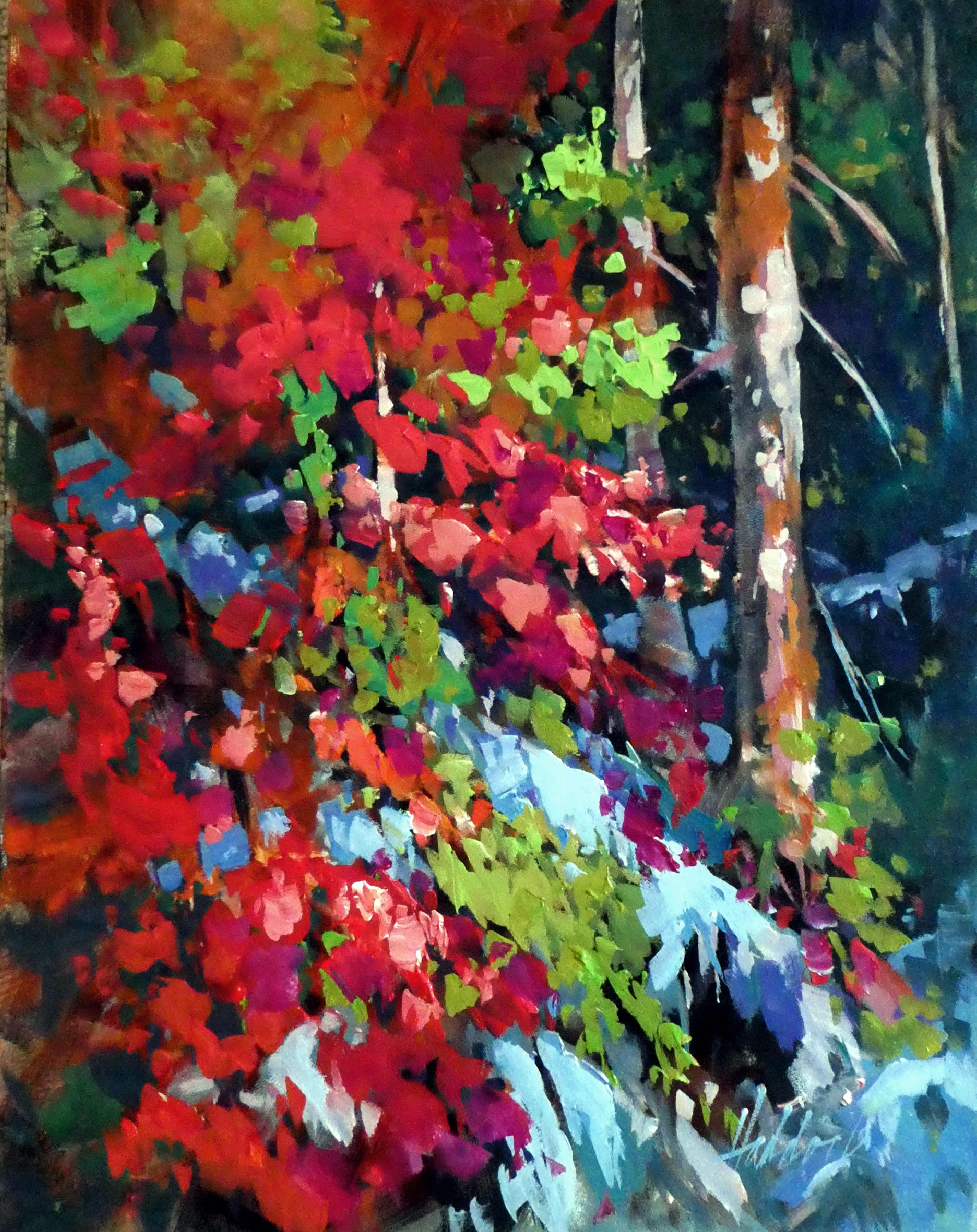 Hillside-Armreifen, Gemälde, Acryl auf Holzplatte – Painting von Perry Haddock