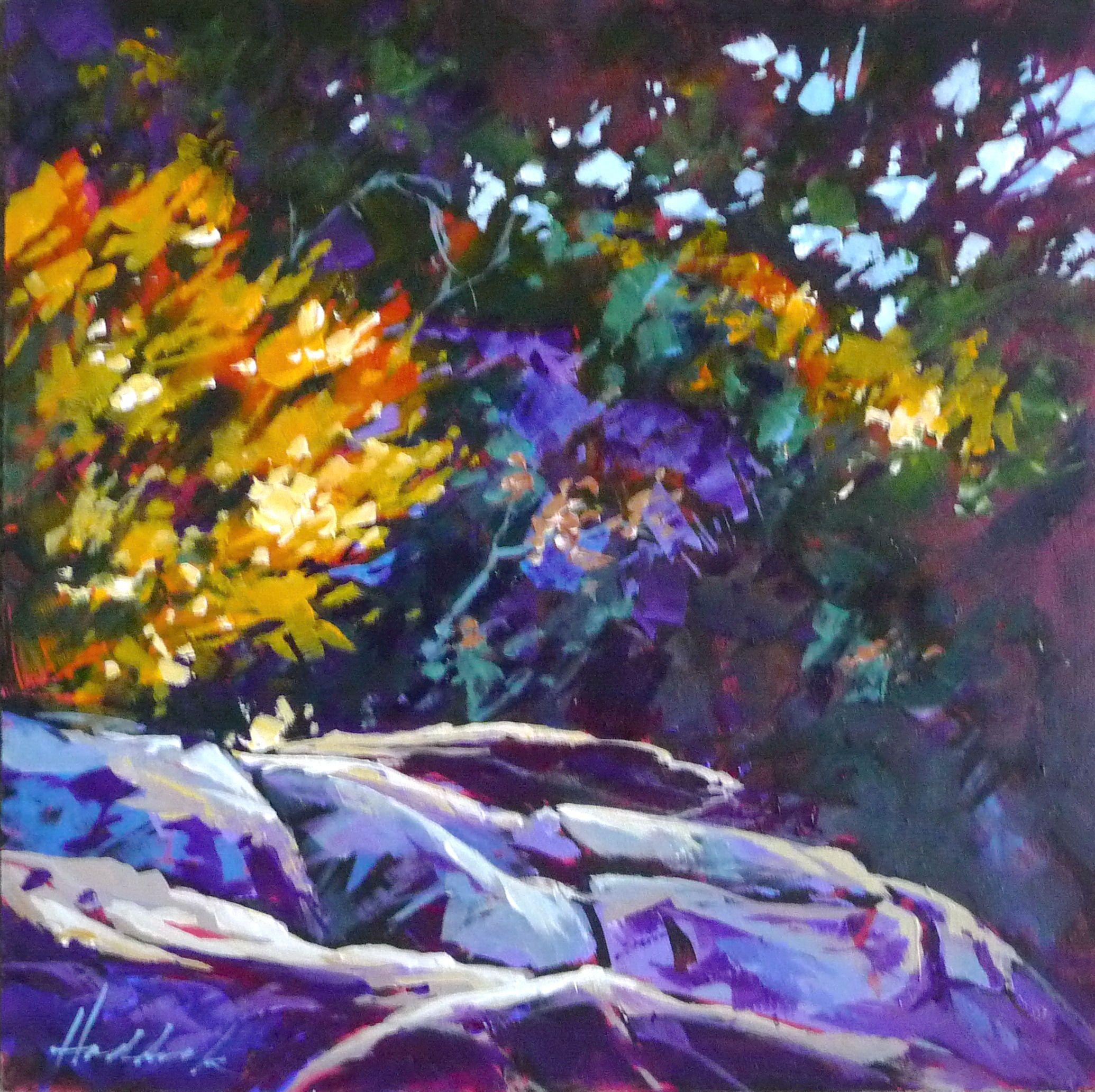 Shoreline-Blume, Gemälde, Acryl auf MDF-Tafel