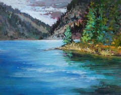 Shoreline, Lake Louise, Painting, Acrylic on MDF Panel