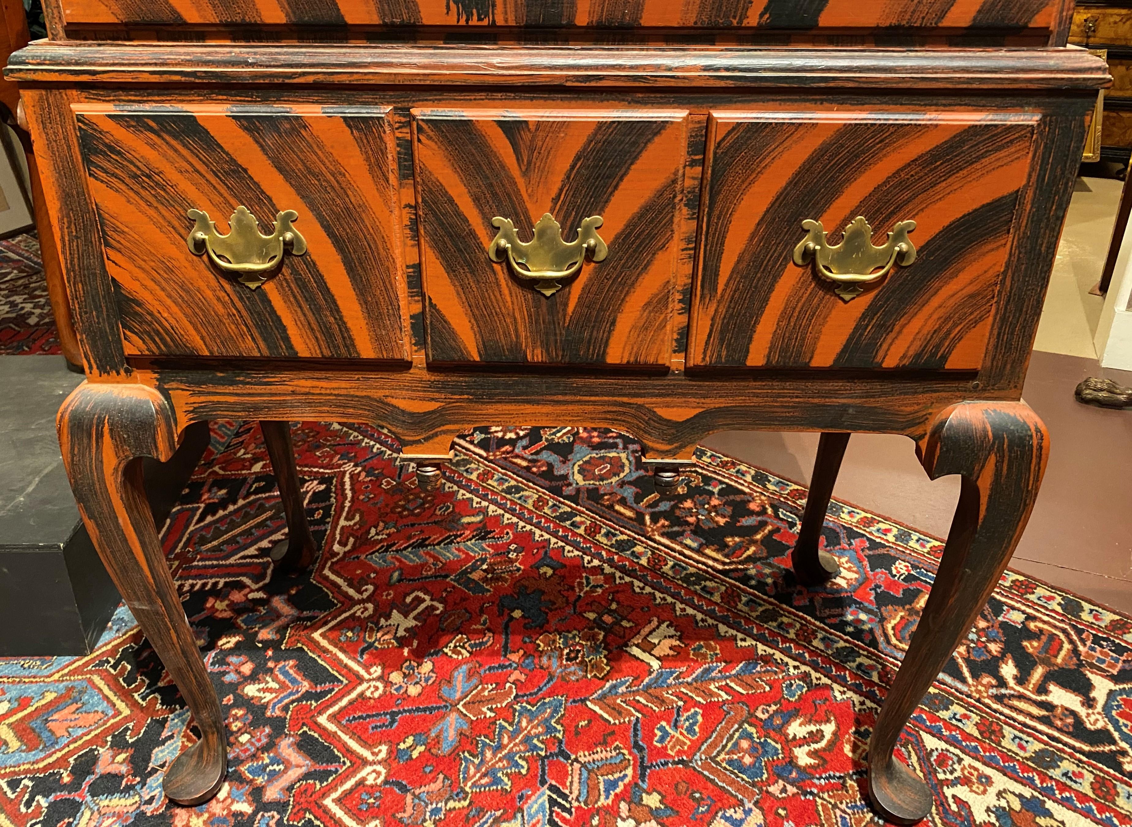 Hand-Carved Perry Hopf Grain Painted, Maine High Chest or Highboy