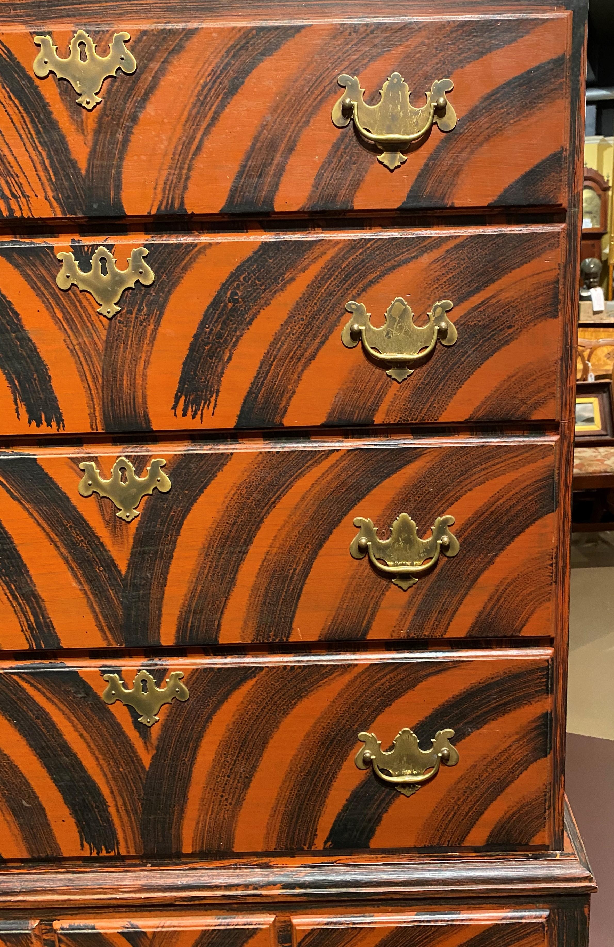 Contemporary Perry Hopf Grain Painted, Maine High Chest or Highboy