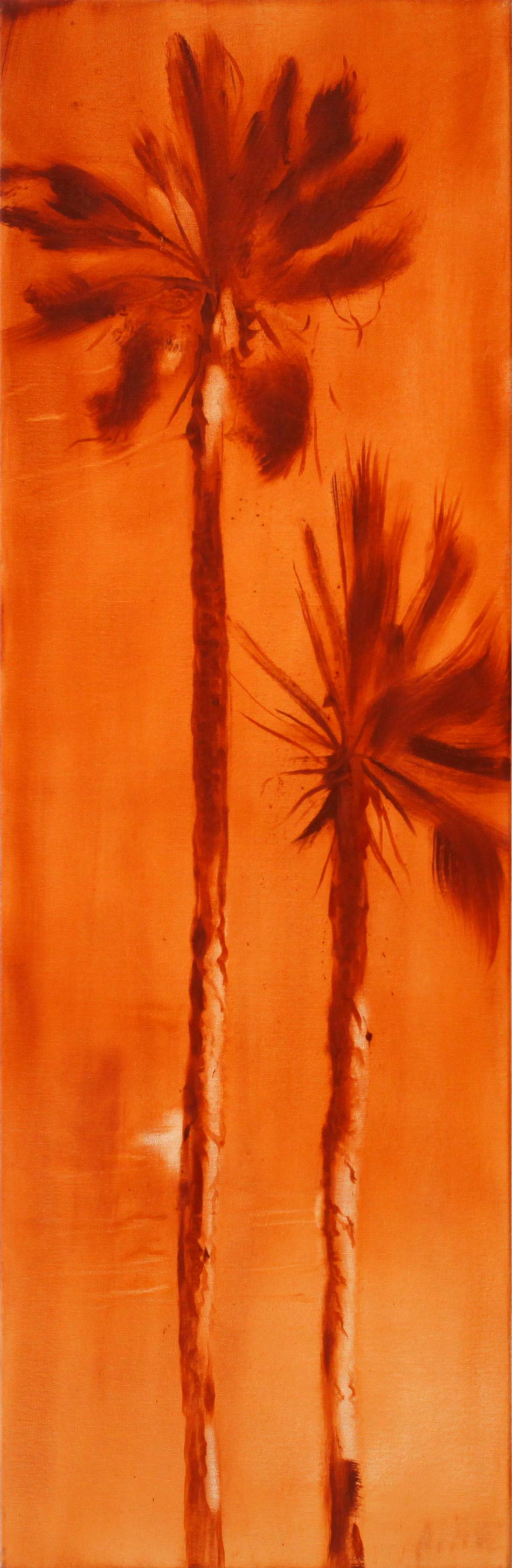 Landscape Painting Perry Vàsquez - Peinture à l'huile conceptuelle et réaliste de palmier, "Inferno 4".
