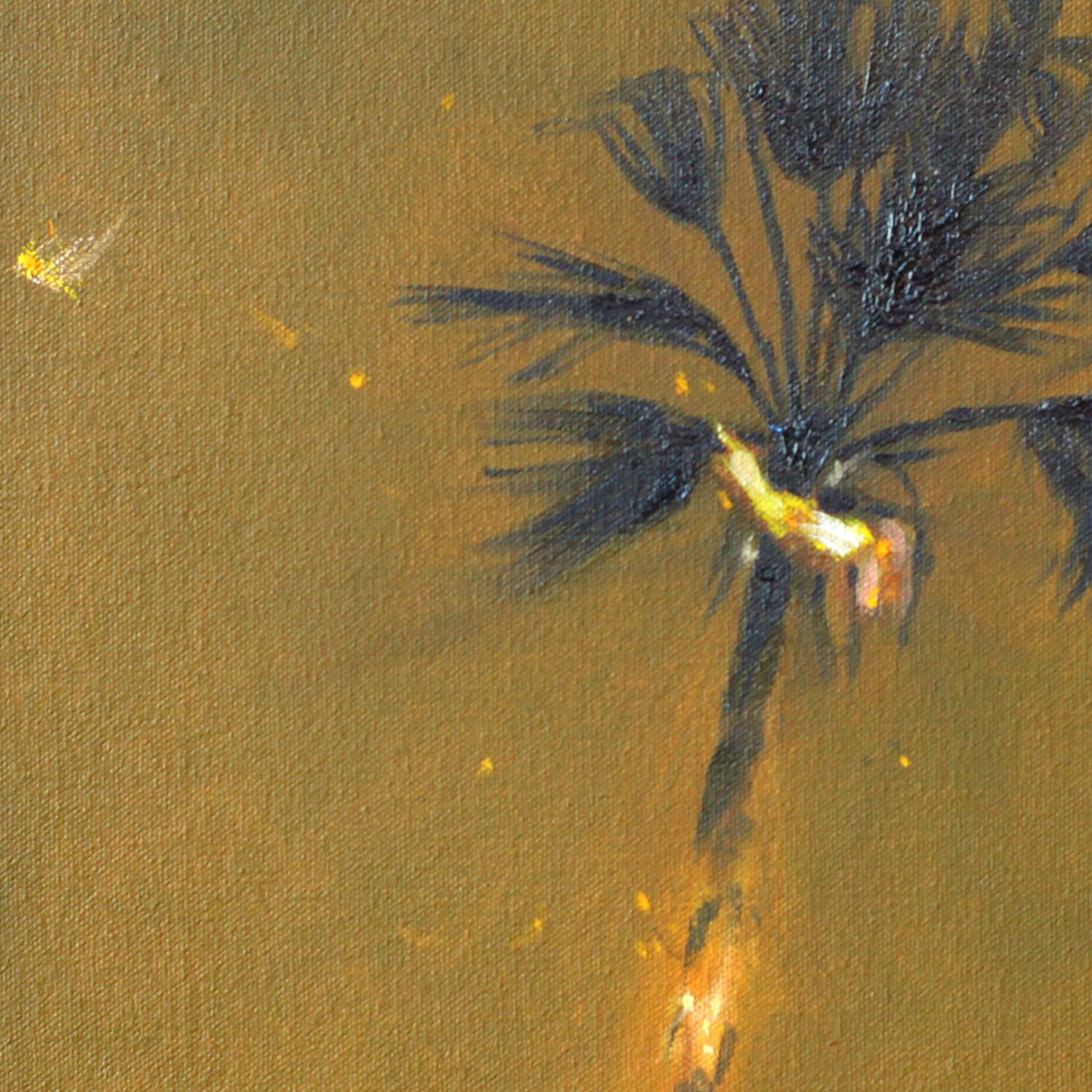 Peinture contemporaine conceptuelle de palmier, « Palmier brûlé ». - Orange Landscape Painting par Perry Vàsquez