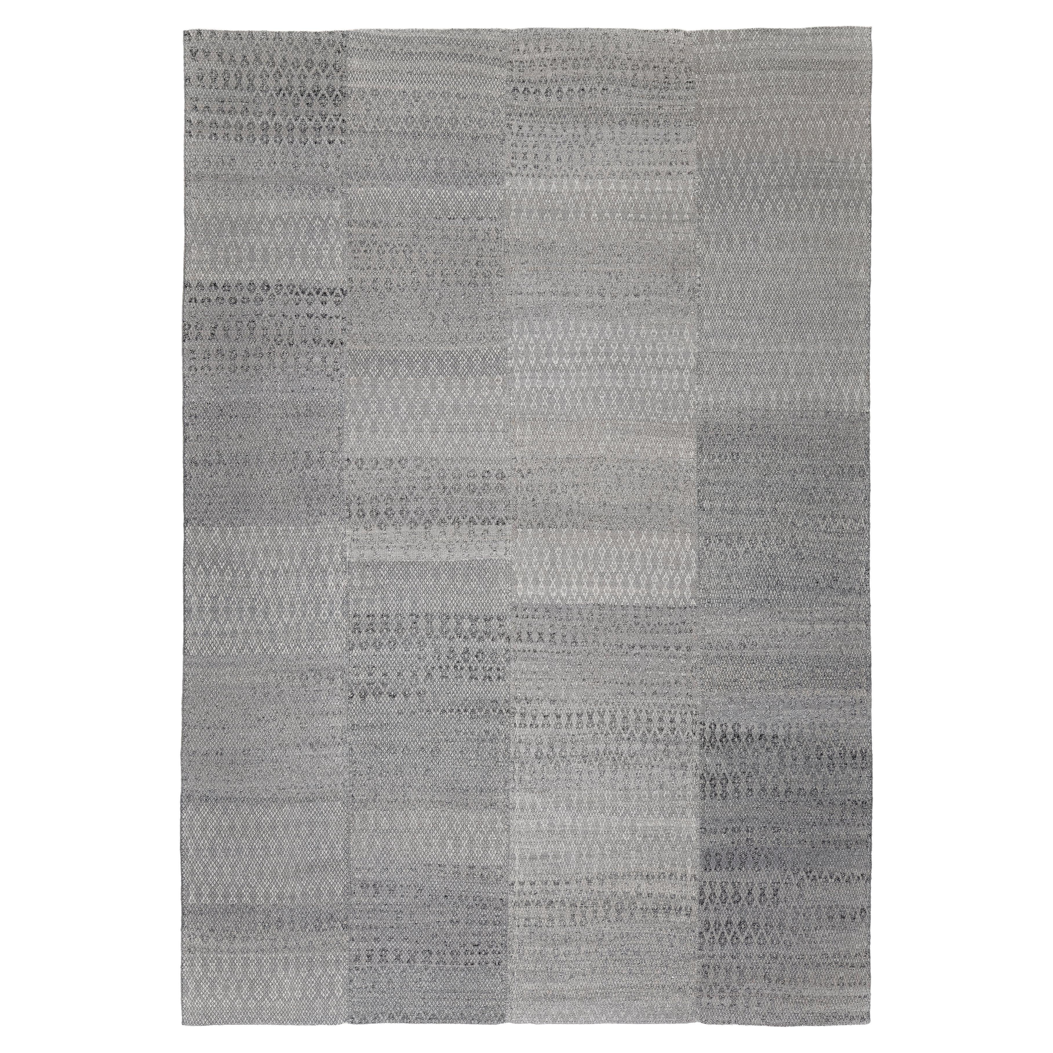 Persain Handwoven Damavand Flatweave Rug in Natural Gray Tones