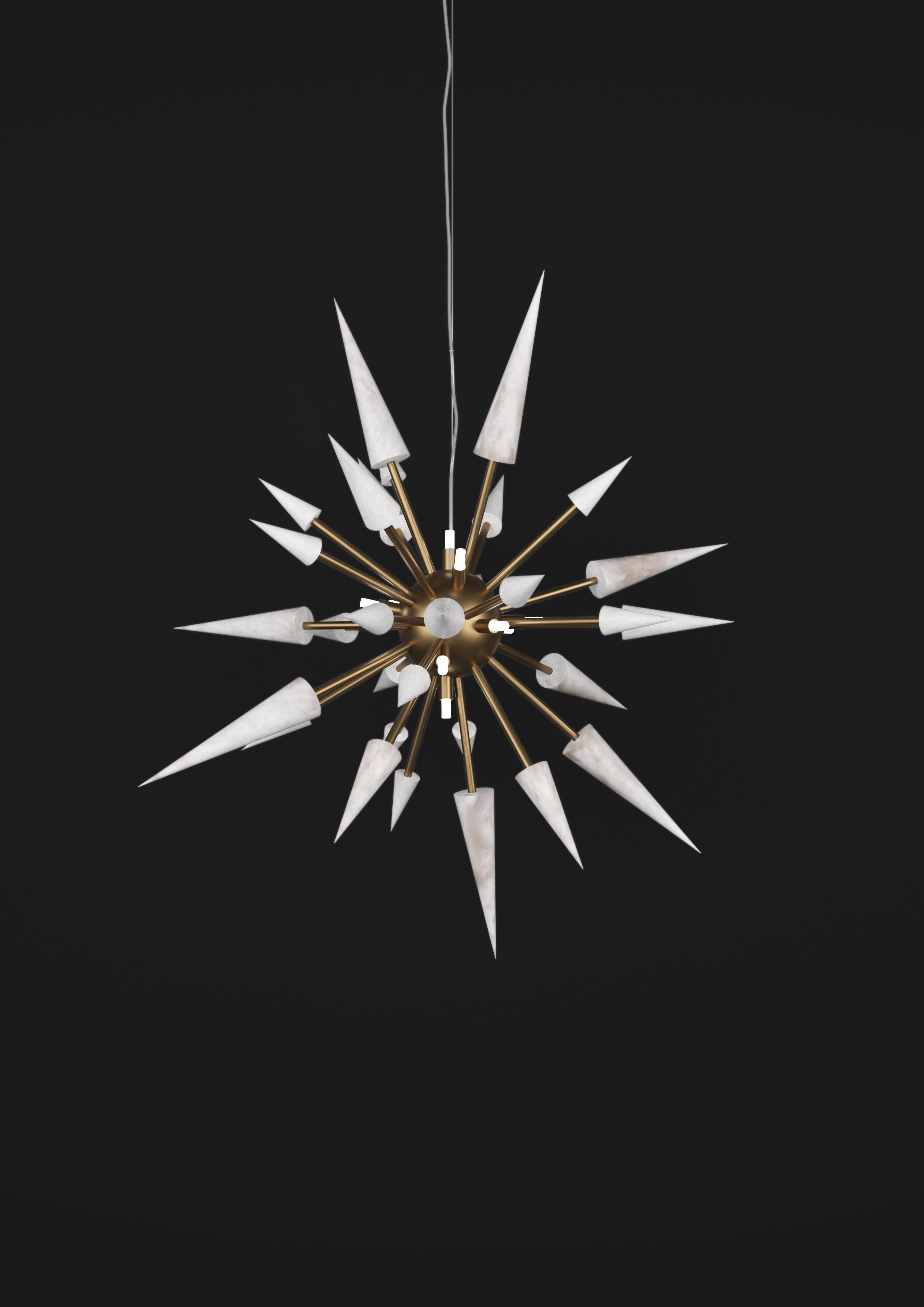 Perseo 100 Bronze Pendant Lamp by Alabastro Italiano
Dimensions: Ø 100 x H 300 cm.
Materials: White alabaster and bronze.

Available in different finishes: Shiny Silver, Bronze, Brushed Brass, Ruggine of Florence, Brushed Burnished, Shiny Gold,