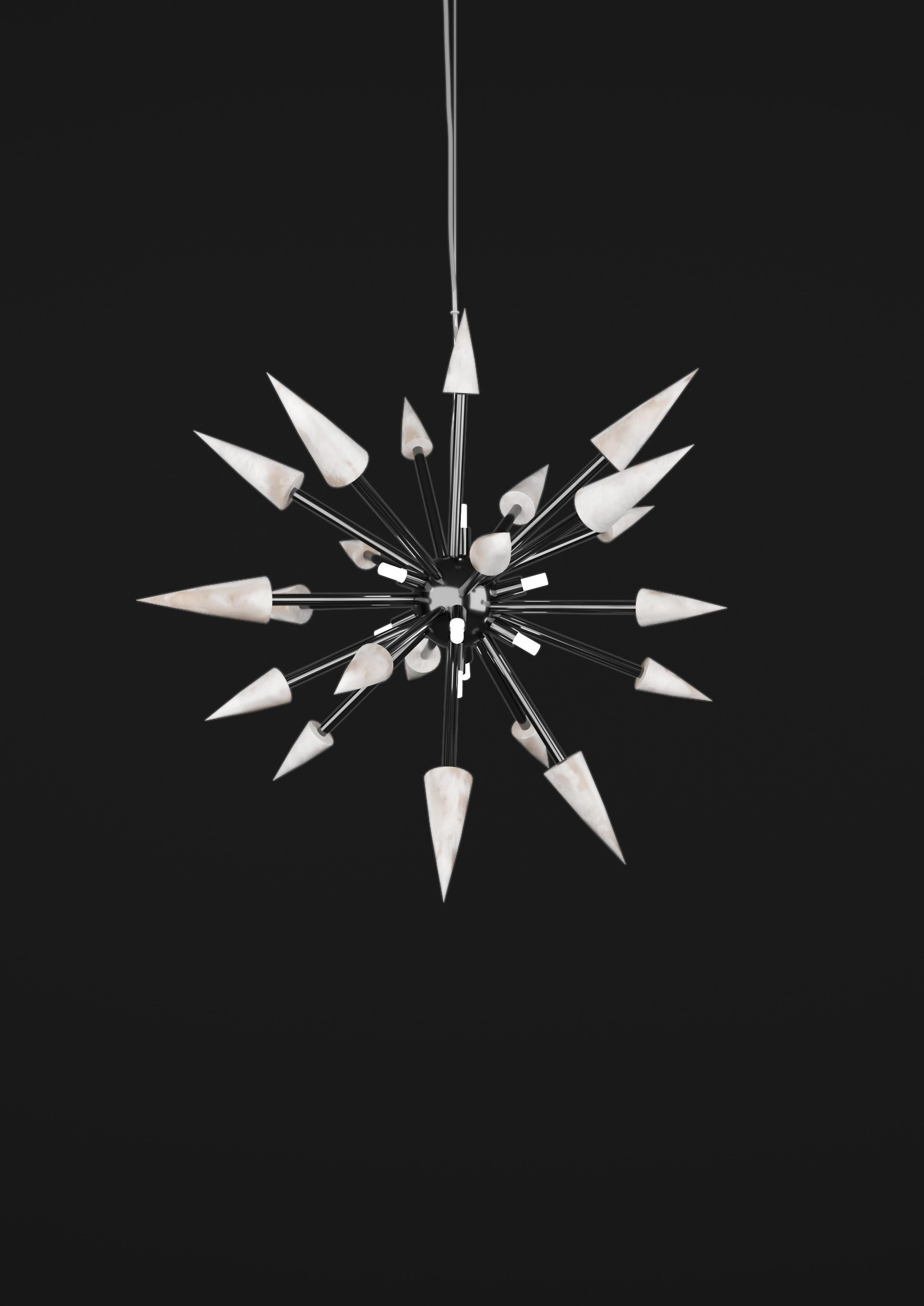 Perseo 50 Shiny Black Metal Pendant Lamp by Alabastro Italiano
Dimensions: Ø 50 x H 300 cm.
Materials: White alabaster and metal.

Available in different finishes: Shiny Silver, Bronze, Brushed Brass, Ruggine of Florence, Brushed Burnished, Shiny