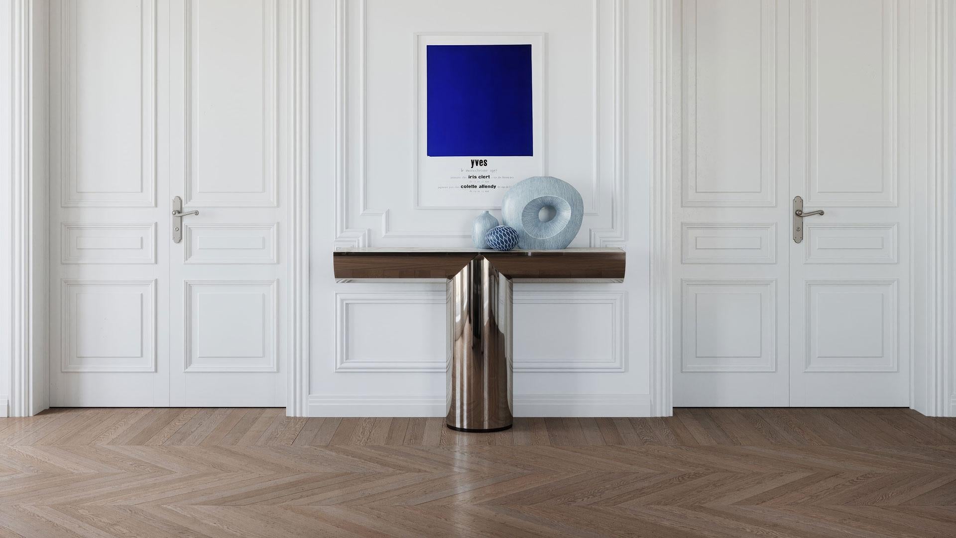 Polished Stainless Steel Console with Marble Top Insert by Ultramobili im Angebot 4