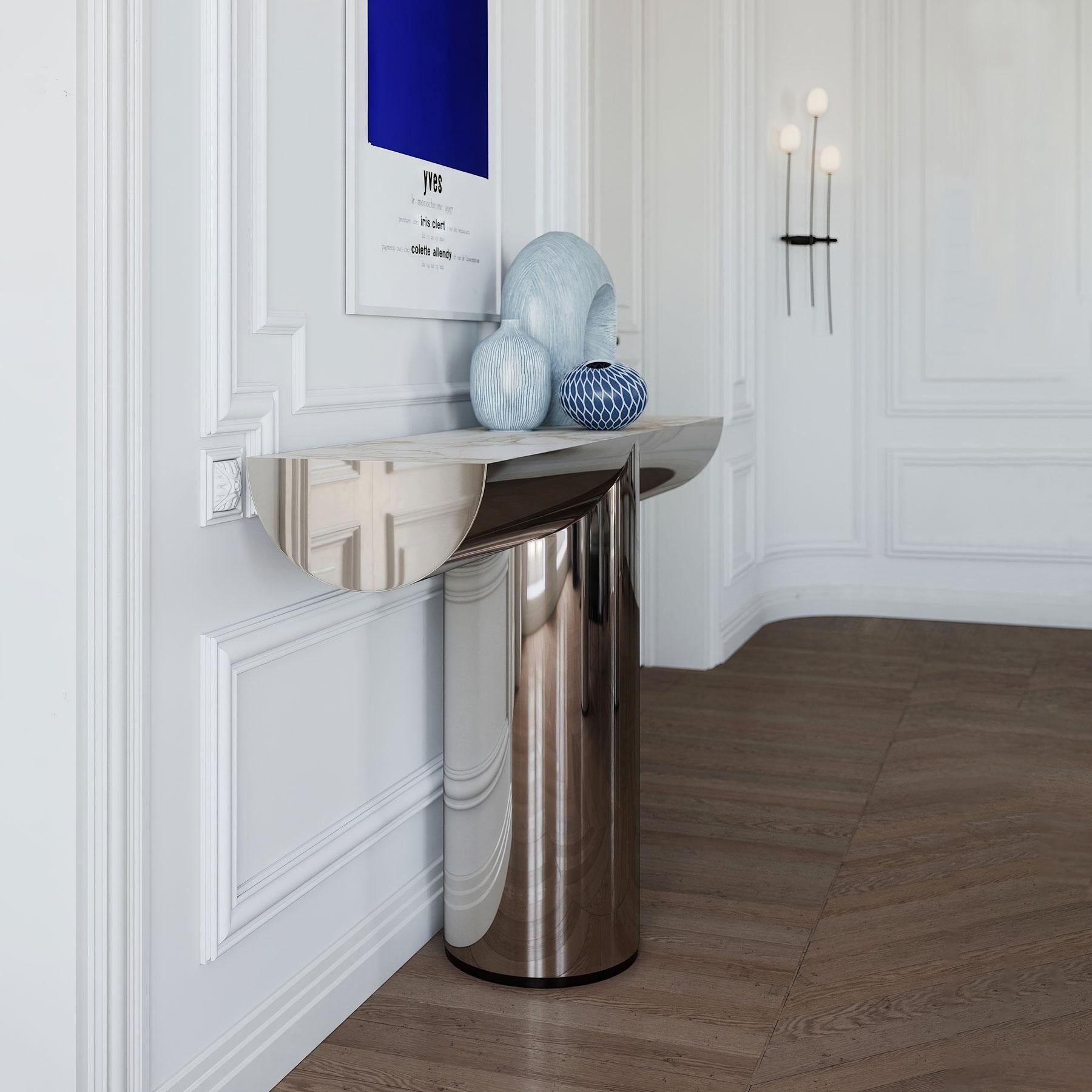 Polished Stainless Steel Console with Marble Top Insert by Ultramobili im Angebot 1