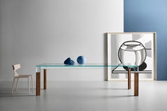 Perseo Glass& Wood Dining Table, Designed by Paolo Grasselli, Made in Italy
