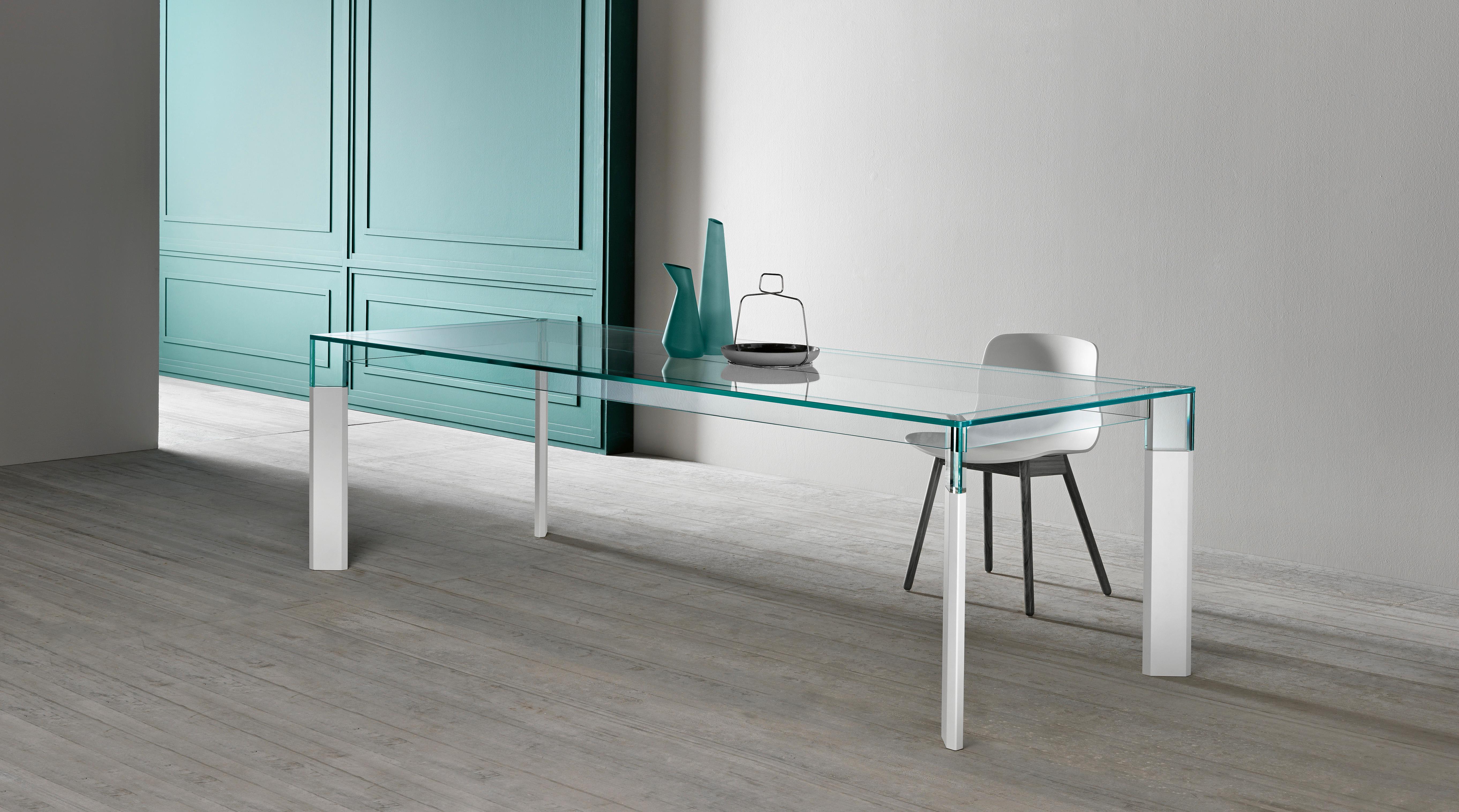 Modern Perseo Glass& Wood Dining Table, Designed by Paolo Grasselli, Made in Italy For Sale