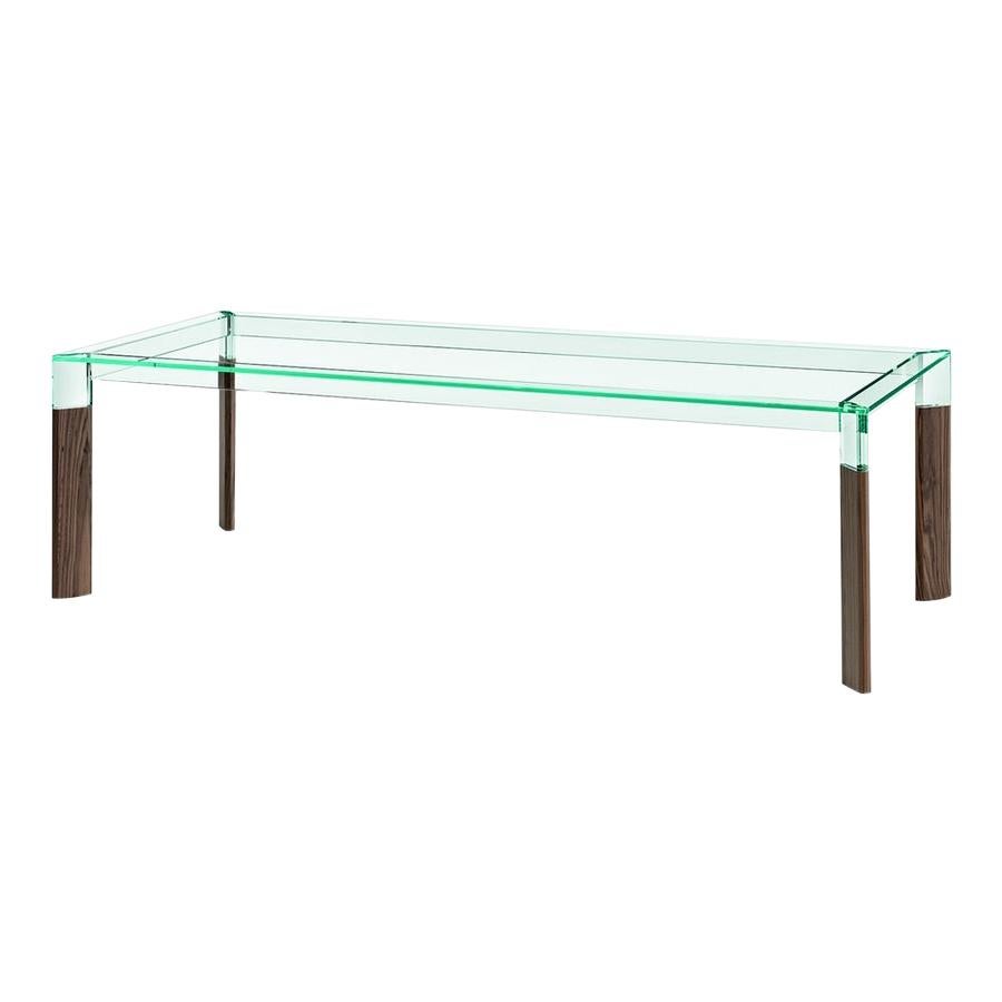 Table de salle à manger Perseo en verre& en bois:: conçue par Paolo Grasselli:: Made in Italy