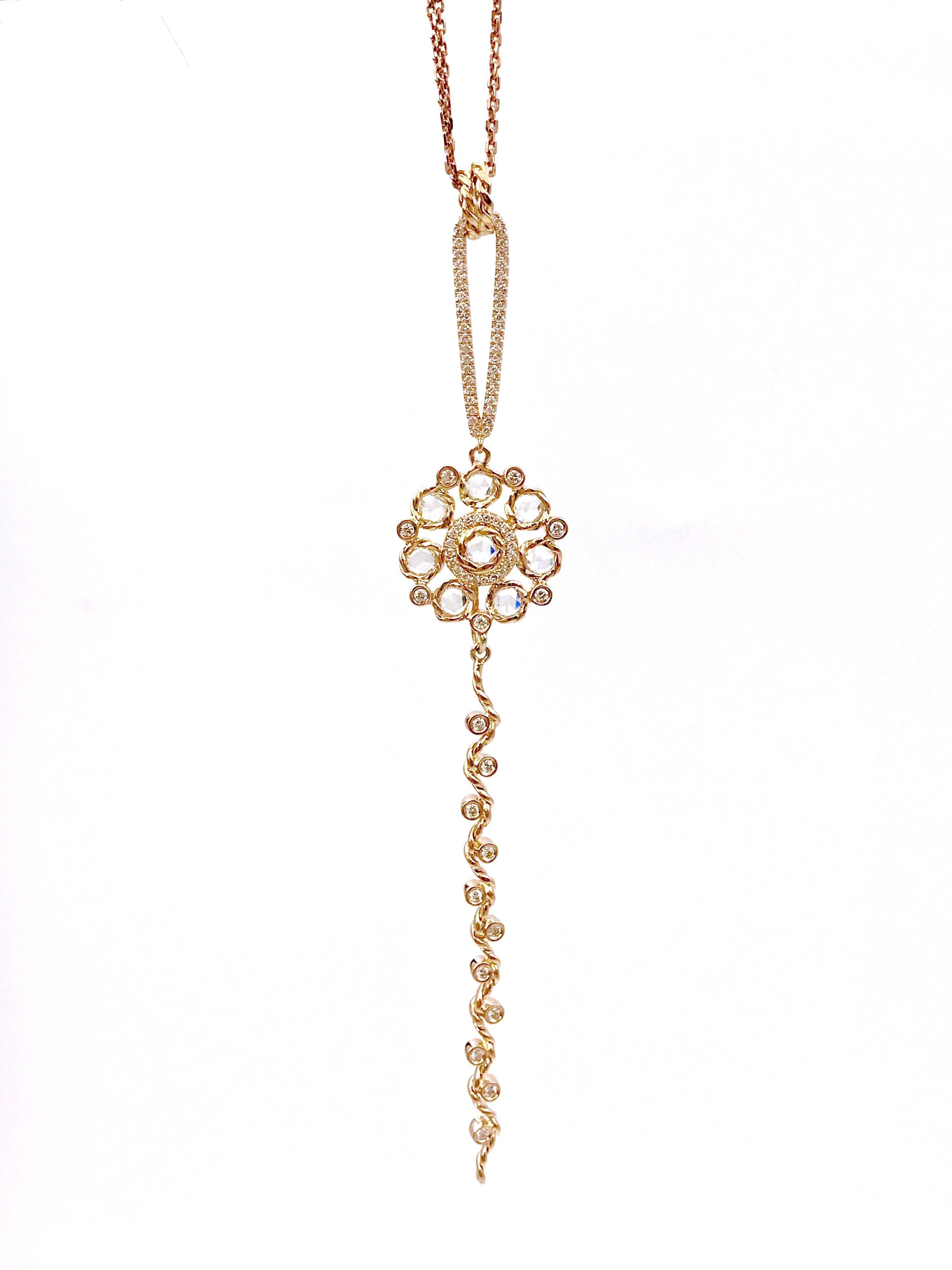 Contemporary Persephone 18K Gold Rose Cut Diamond Floral Pendant Necklace  For Sale