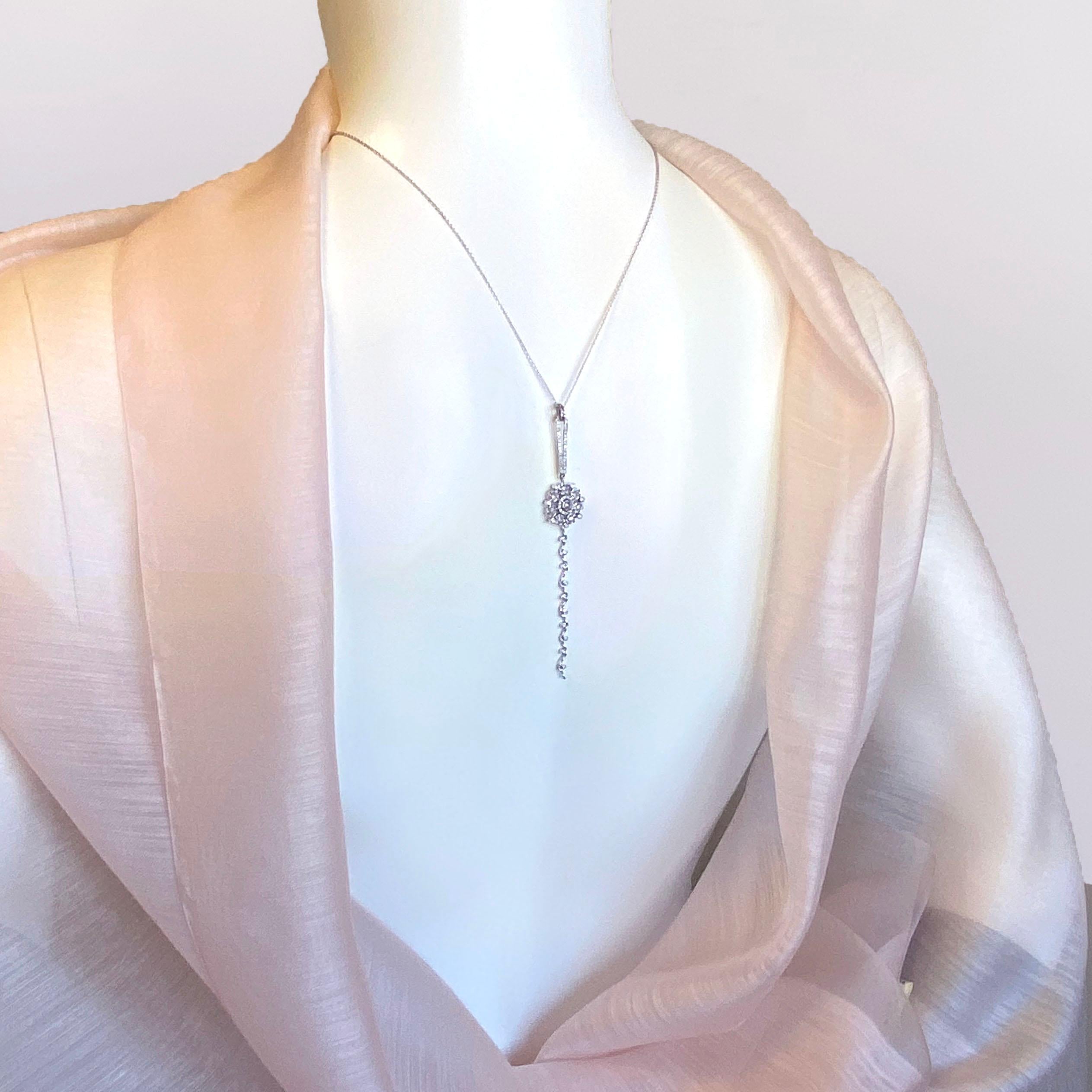 Persephone 14 Karat White Gold Rose Cut Diamond Floral Pendant Necklace For Sale 6