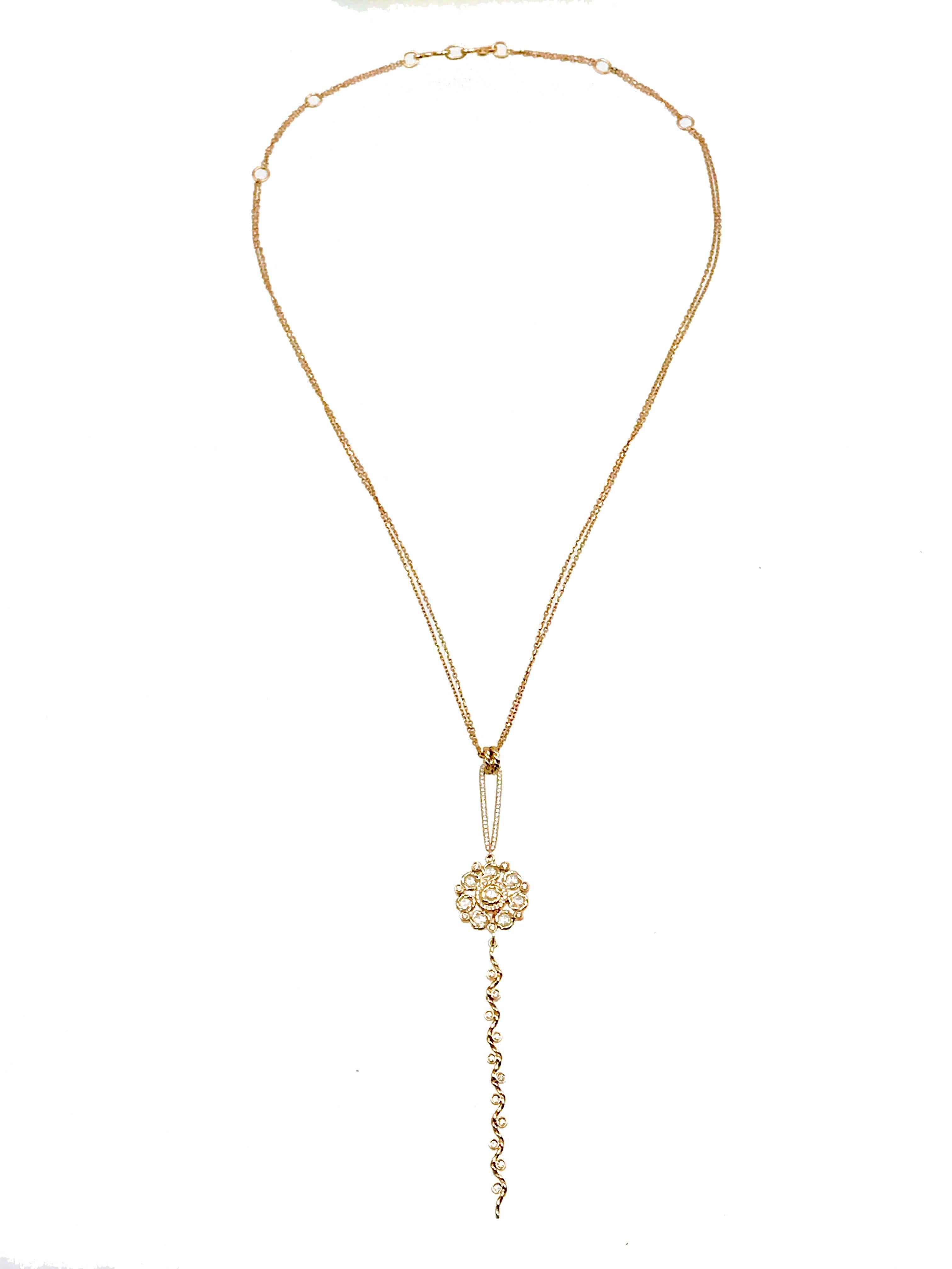 Persephone 14 Karat White Gold Rose Cut Diamond Floral Pendant Necklace For Sale 9