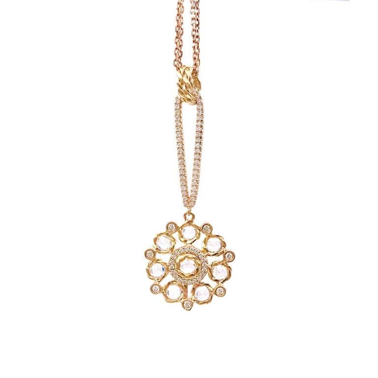 Persephone 14 Karat White Gold Rose Cut Diamond Floral Pendant Necklace For Sale 11