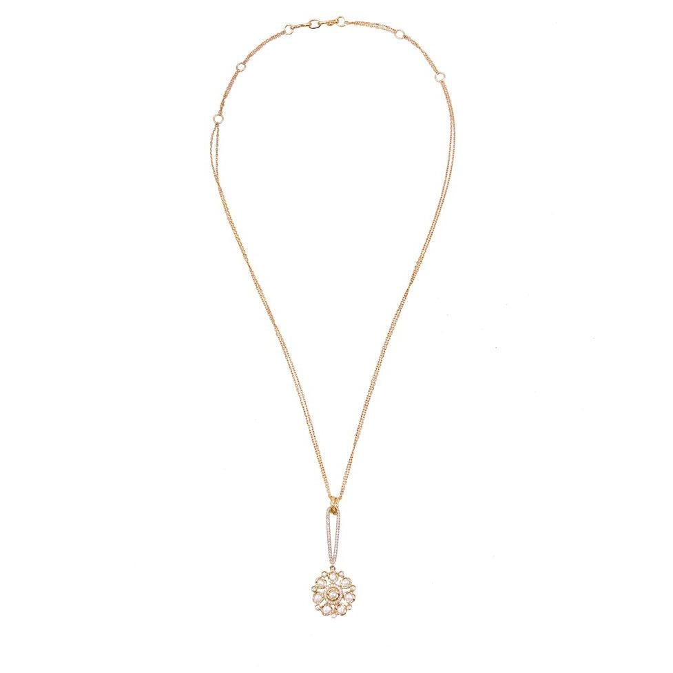 Persephone 14 Karat White Gold Rose Cut Diamond Floral Pendant Necklace For Sale 12