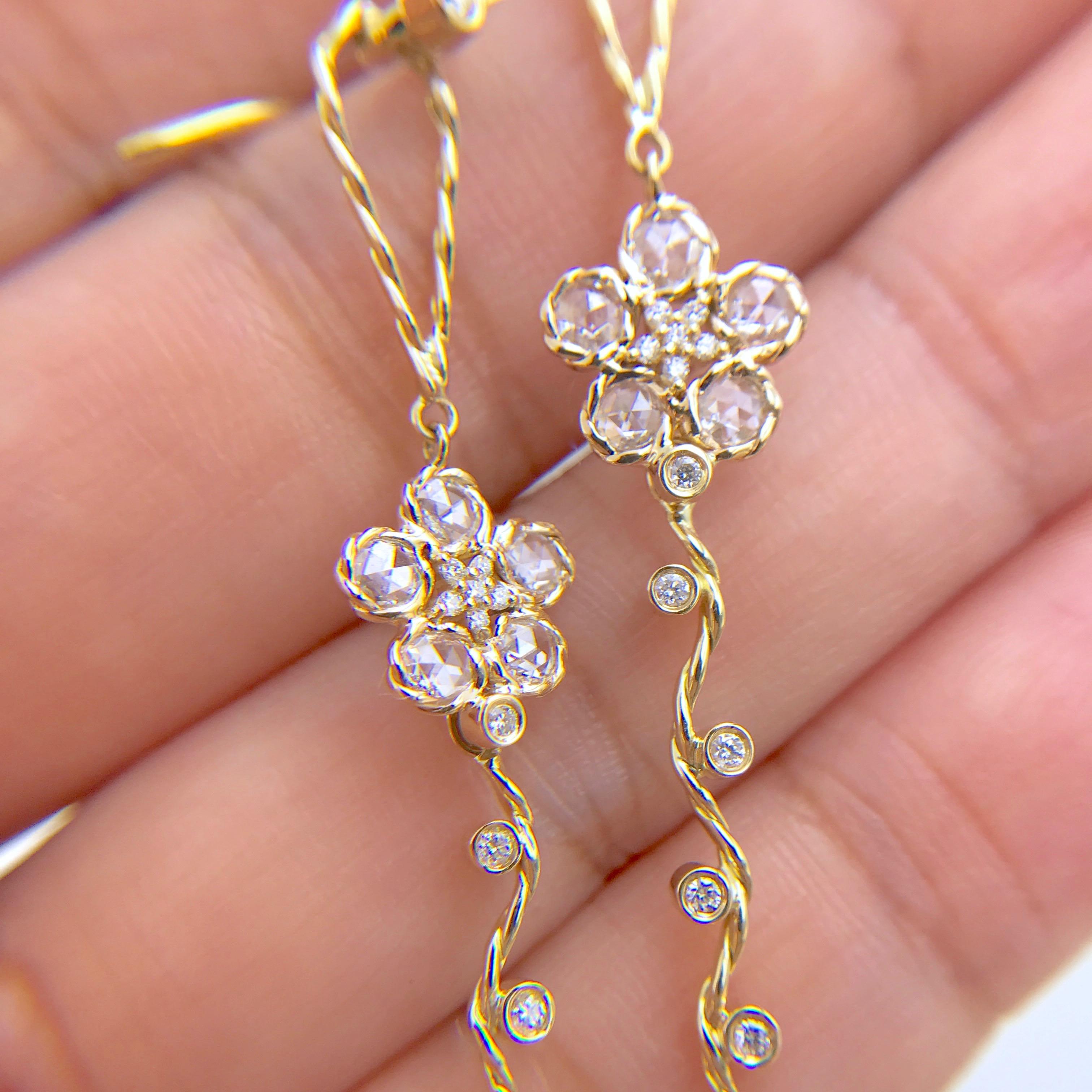 Contemporary Persephone 18K Rose-Cut Diamond Flower & Vine Detachable Dangle Earrings  For Sale